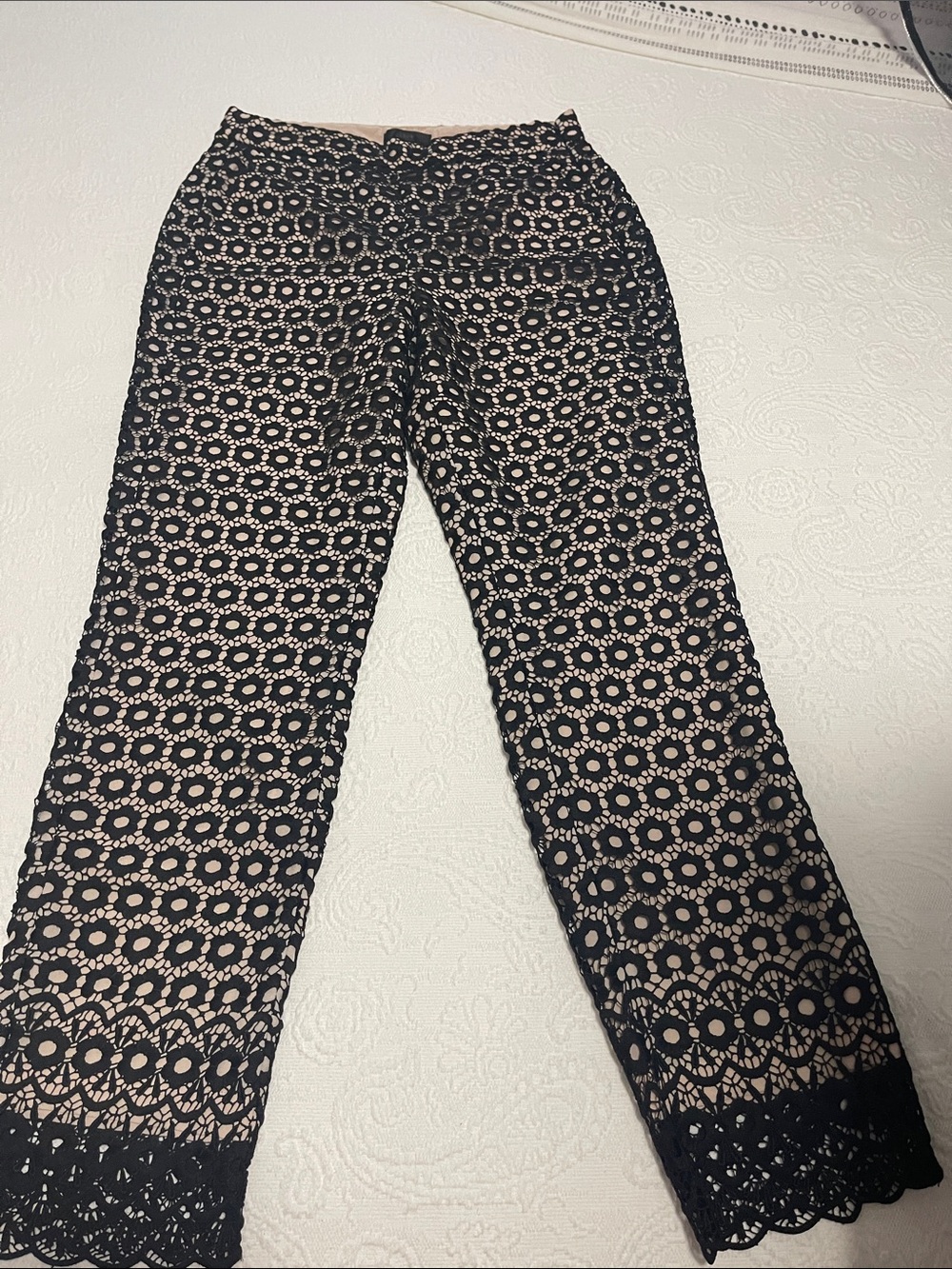 J. Crew Black Lace Overlay Pants with Nude Underlay